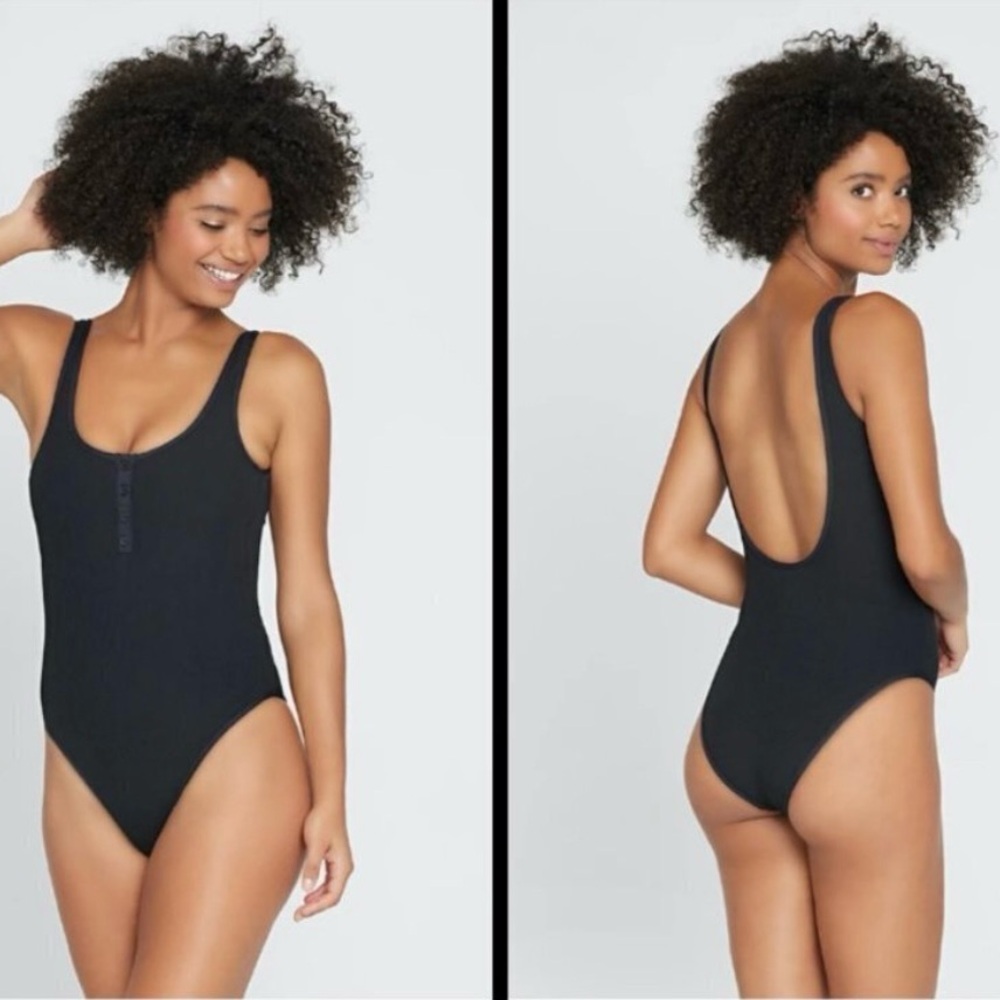 L*Space Float On One Piece Ribbed Black Slimming Swimsuit